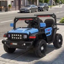 Детский электромобиль M 6360EBLR-4-2 сине-черный джип с мягким сиденьем